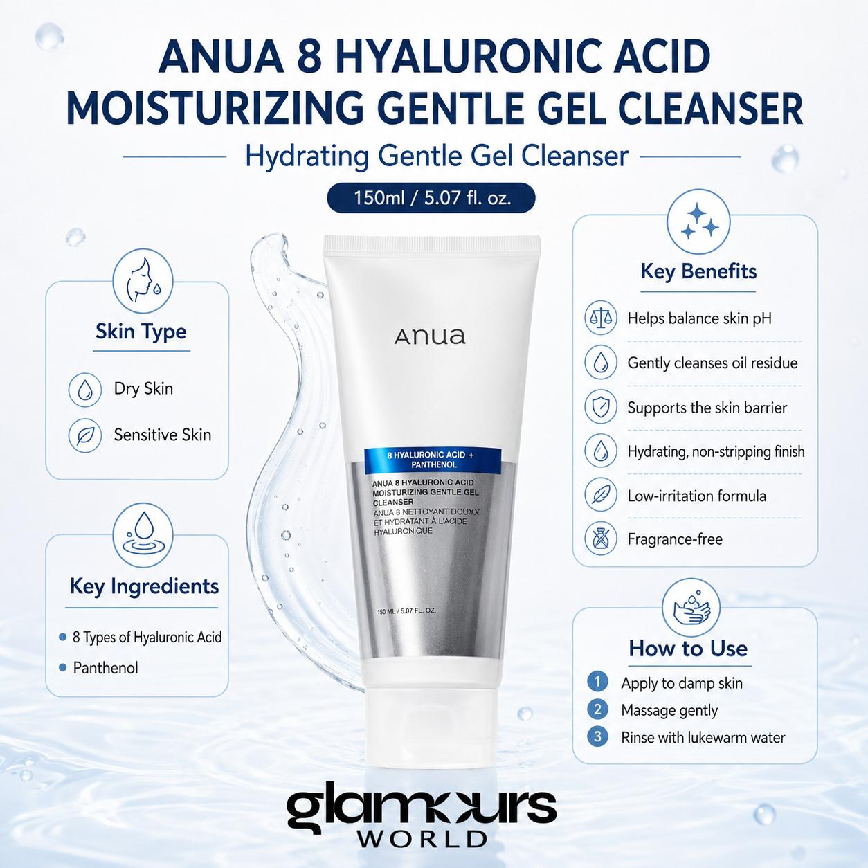 Anua Hyaluronic Acid  Gentle Gel Cleanser